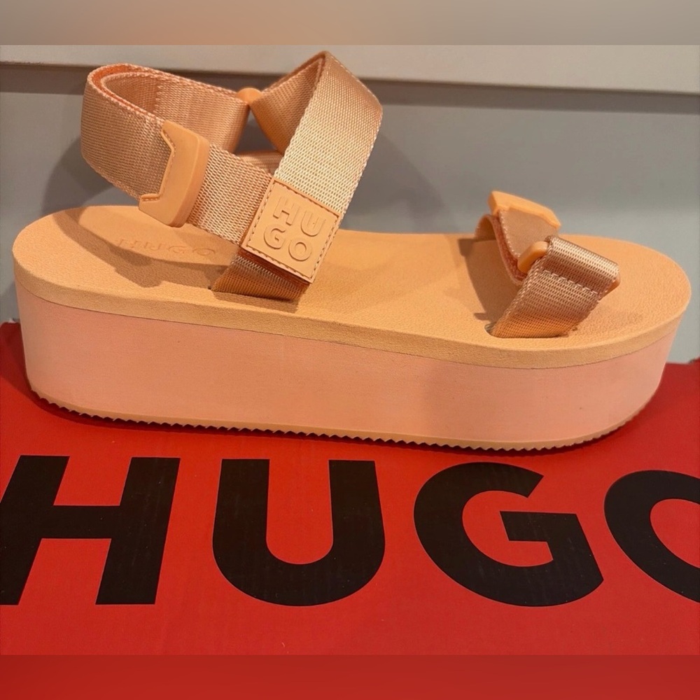 HUGO Platform Sandals Sz 8 In Orange Popsicle New